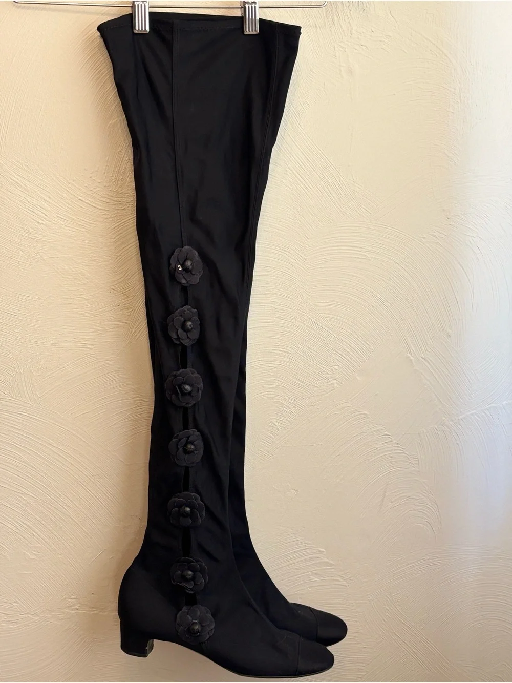 Chanel Camellia Flower Boots -thigh, highs black signature